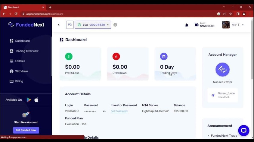 Captura dashboard Funded Next
